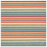 Cabana Collection Area Rug - 8' Square, Ivory & Green, Stripe Design