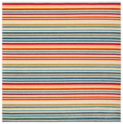 Cabana Collection Area Rug - 8' Square, Ivory & Green, Stripe Design