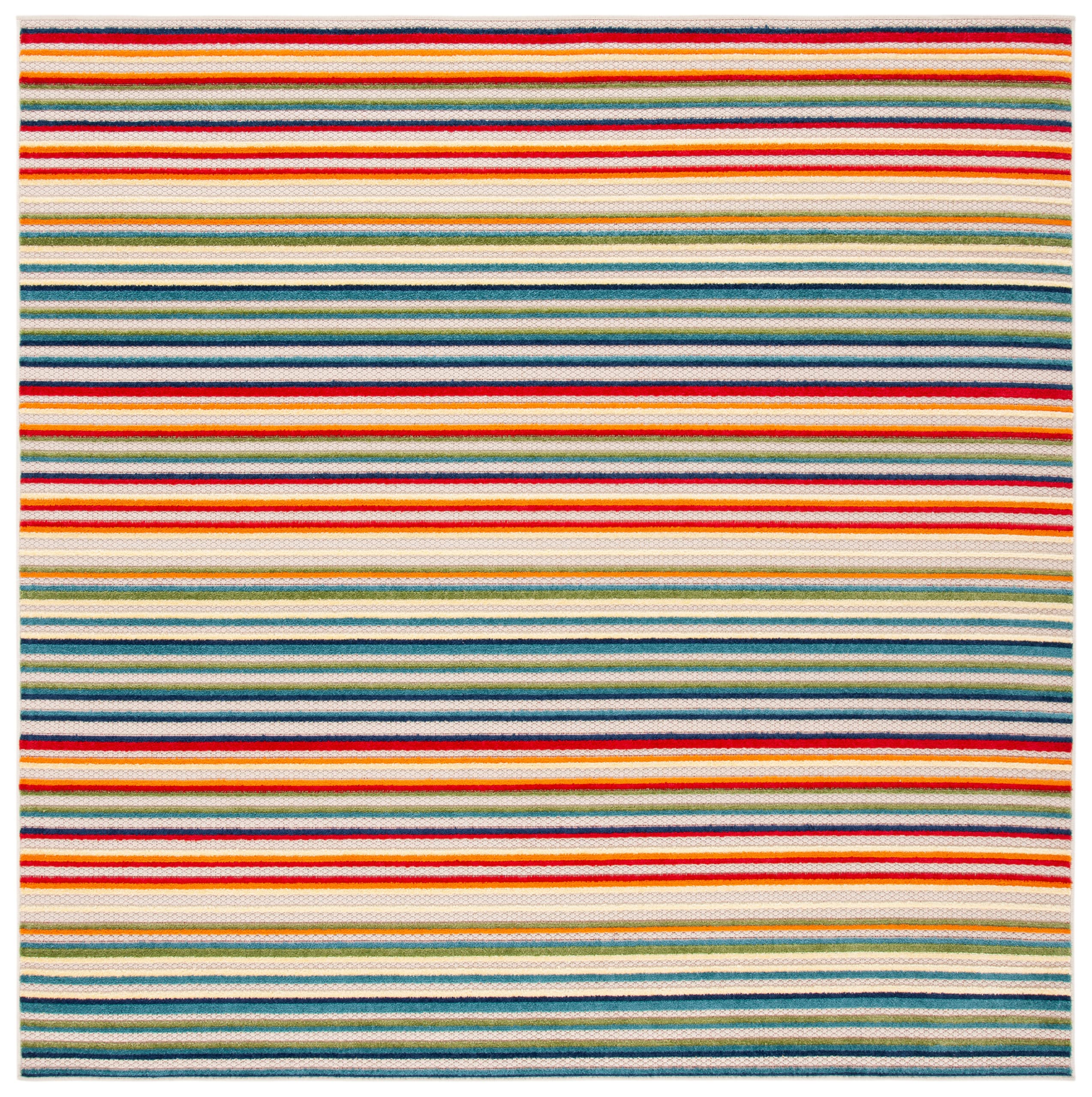 Cabana Collection Area Rug - 8' Square, Ivory & Green, Stripe Design