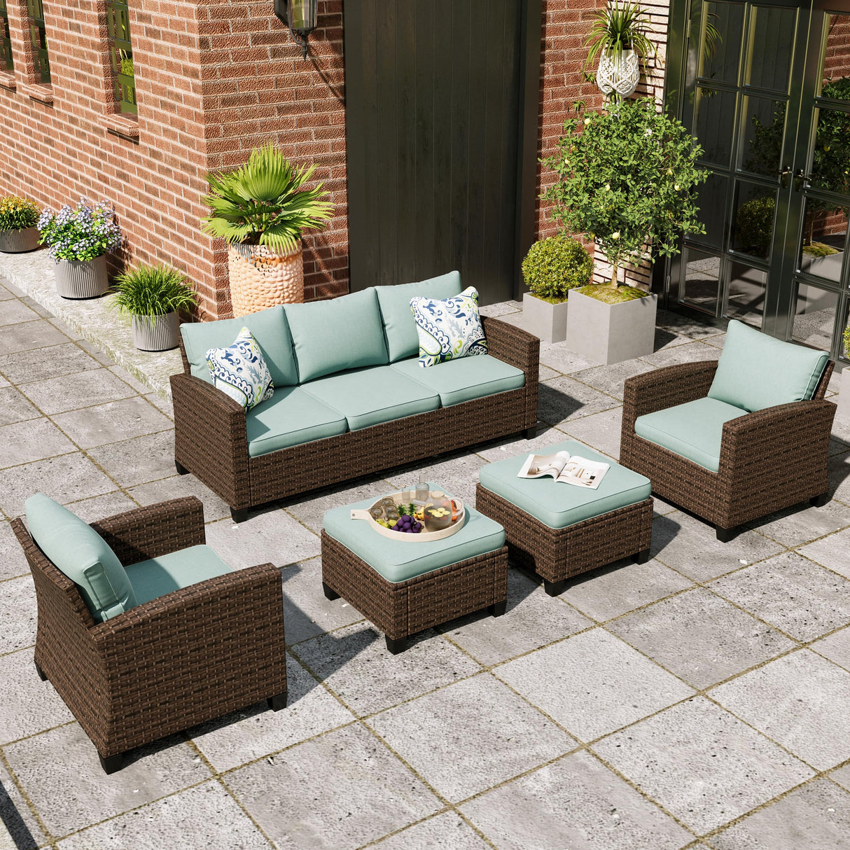 Patio Furniture Set, 5 Pcs Wicker Outdoor Conversation Set