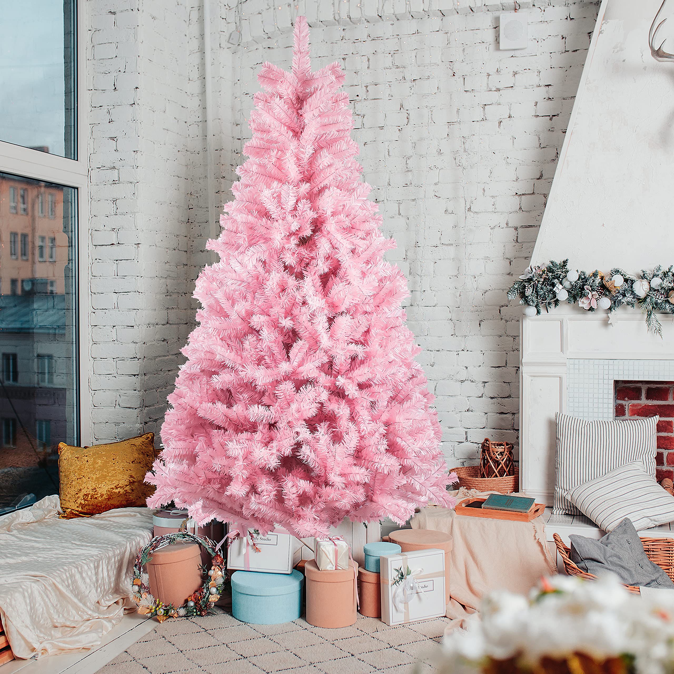 Artificial Christmas Pine Tree Fake Xmas Spruce Trees Holiday Decoration with Metal