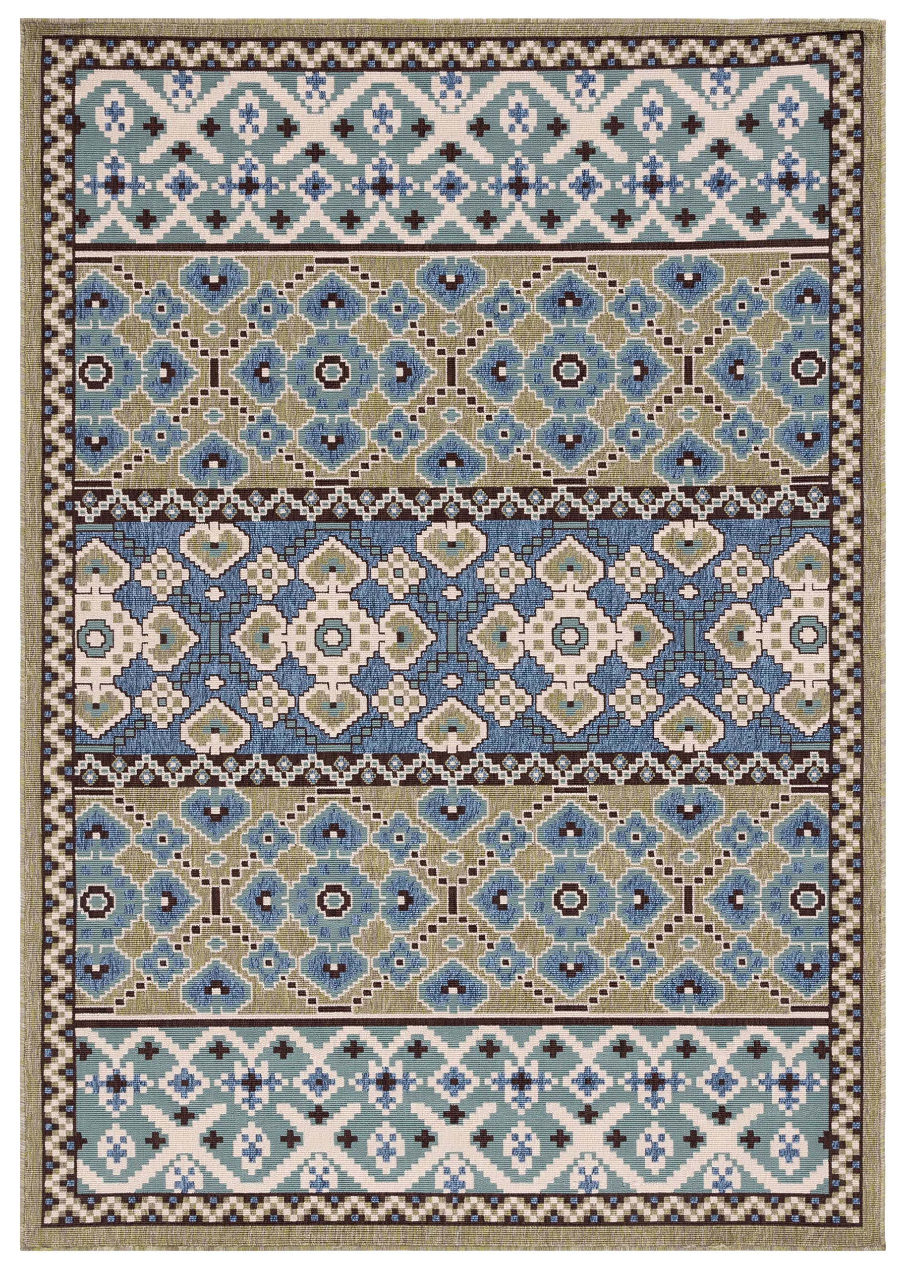 Veranda Collection Area Rug - 8' x 11', Green & Blue, Boho Design, Non-Shedding