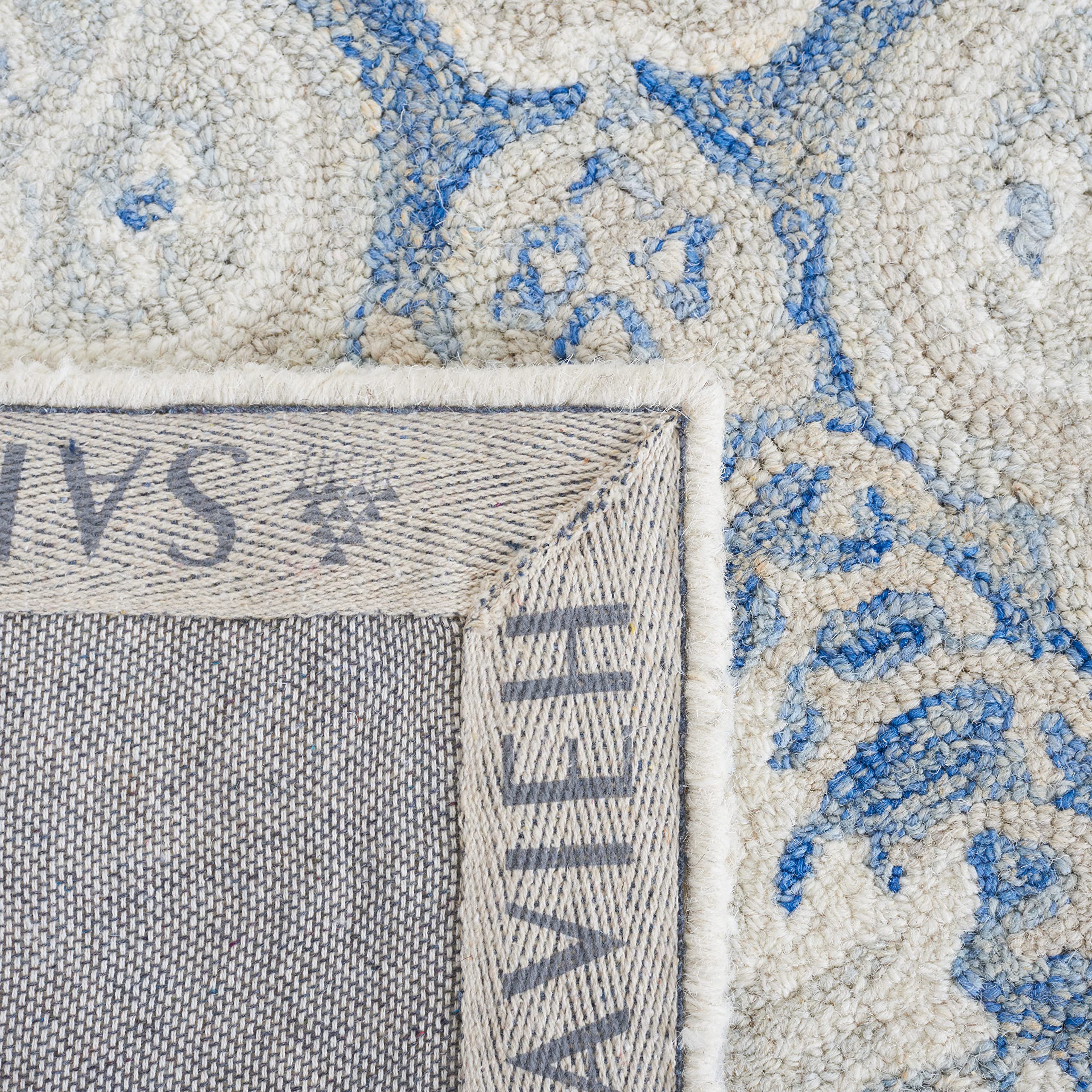 Micro-Loop Collection Area Rug - 5' Square, Blue & Ivory, Handmade Wool