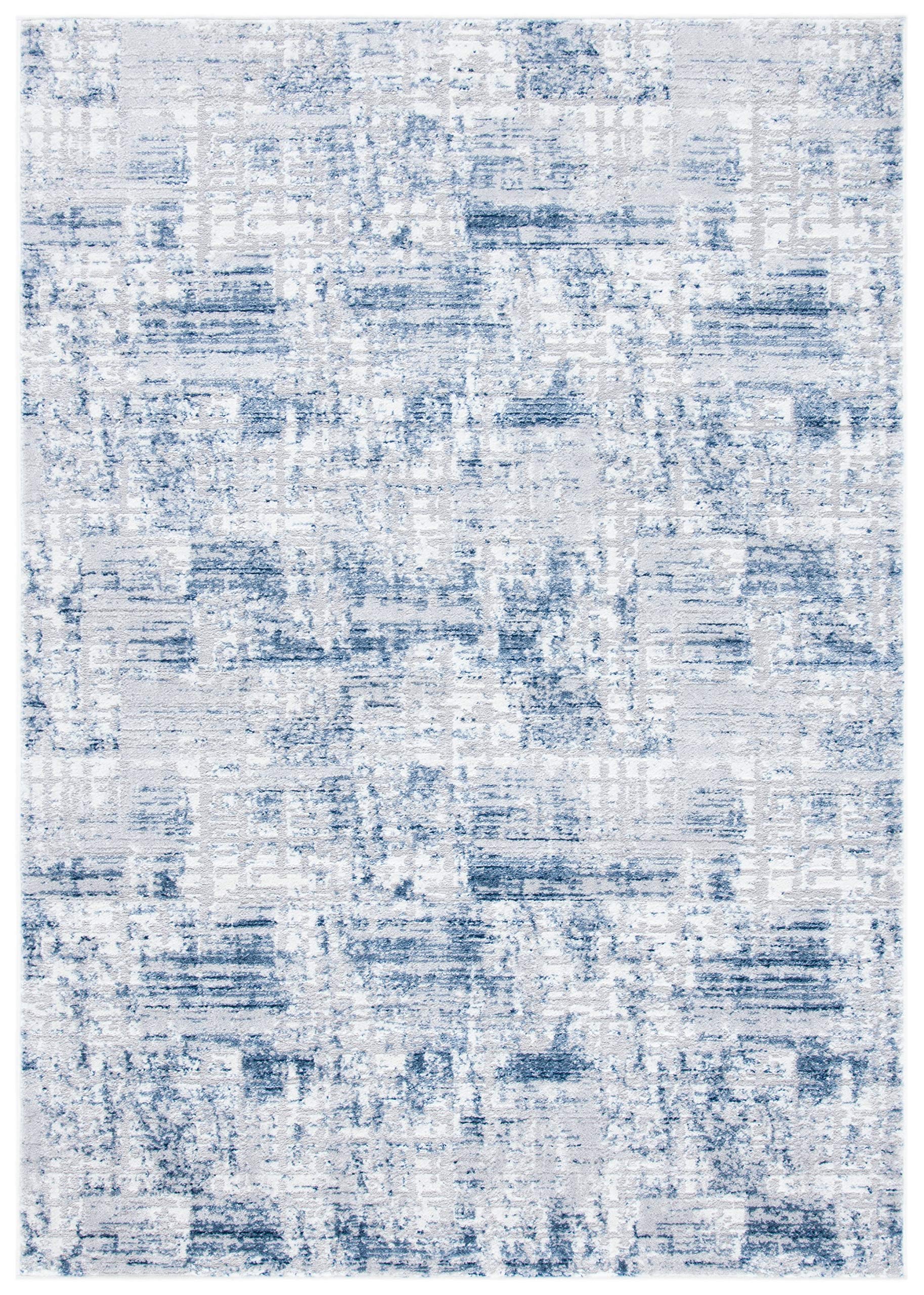 Amelia Collection Accent Rug - 4' x 6', Navy & Light Grey, Modern Abstract Distressed Design,