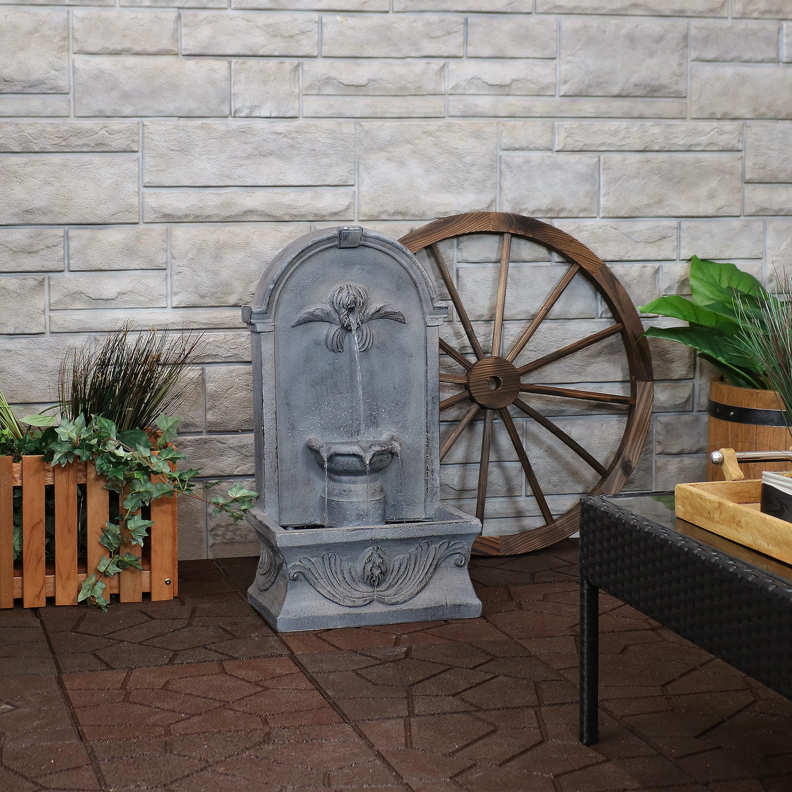 28-Inch Outdoor French-Inspired Flat Back Water Fountain - Glass Fiber Reinforced