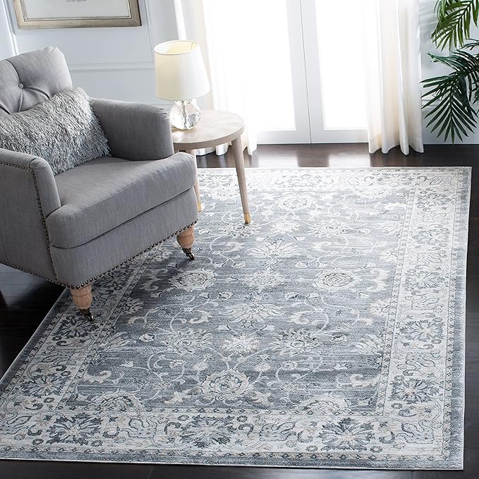 Isabella Collection Area Rug - 8' x 10', Light Blue & Cream, Oriental Design, Non-Shedding