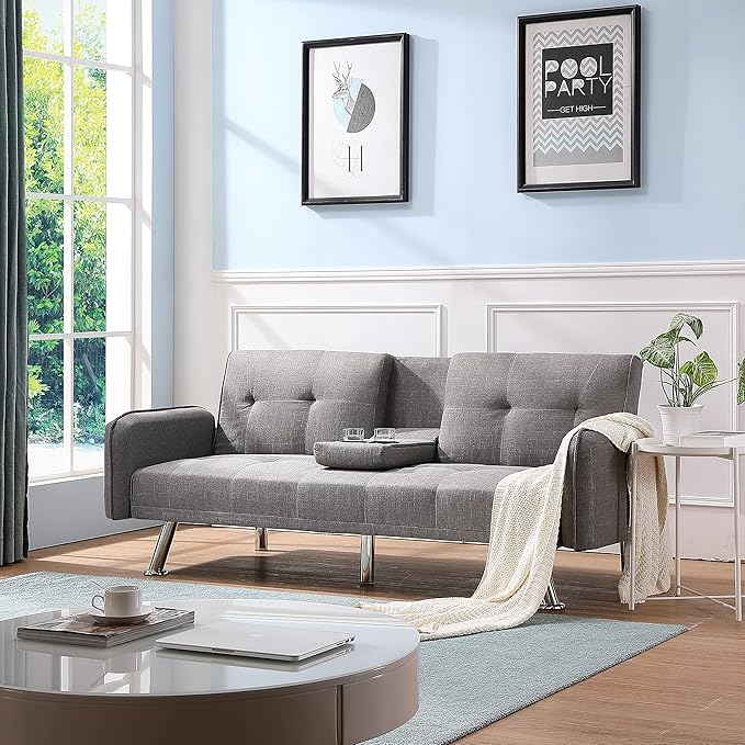 Sofa Sleeper Couch Futon Couch Bed with 2 Cup Holders