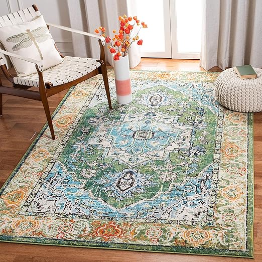 Monaco Collection Area Rug - 8' x 10' Red & Turquoise Boho Oriental Medallion