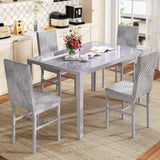 5-Piece Dinning Room Table Set, Glass Kitchen Table with 4 Velvet Chairs,