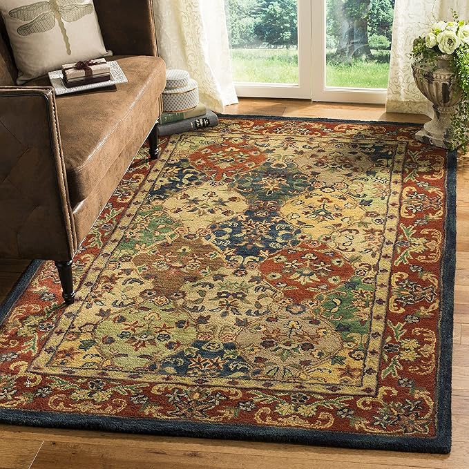Heritage Collection Area Rug - 8' x 10', Beige & Burgundy, Handmade