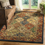 Heritage Collection 6' Square Beige / Burgundy HG911B Handmade Traditional Oriental Premium Wool Area Rug