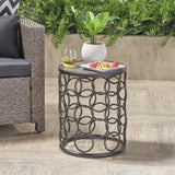 Christopher Knight Home Beryl Outdoor 16 Inch Grey Finish Ceramic Tile Side Table, Black Metal - Bircata