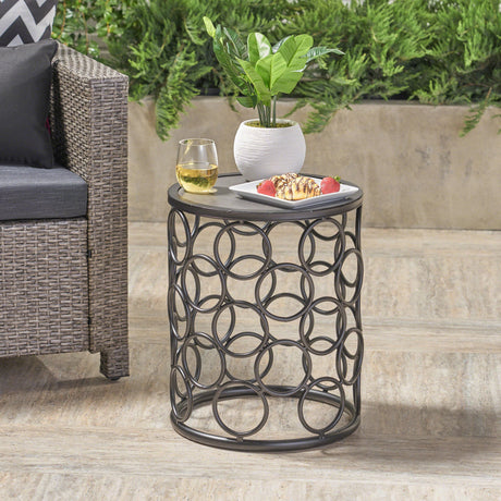 Christopher Knight Home Beryl Outdoor 16 Inch Grey Finish Ceramic Tile Side Table, Black Metal - Bircata