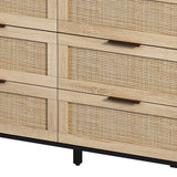 43.31 inch 6 Drawer Dresser,Modern Rattan Chest with 6 Drawers,Wood Storage Cabinet Sideboard for Bedroom, Living Room, Entryway, Hallway(Black)