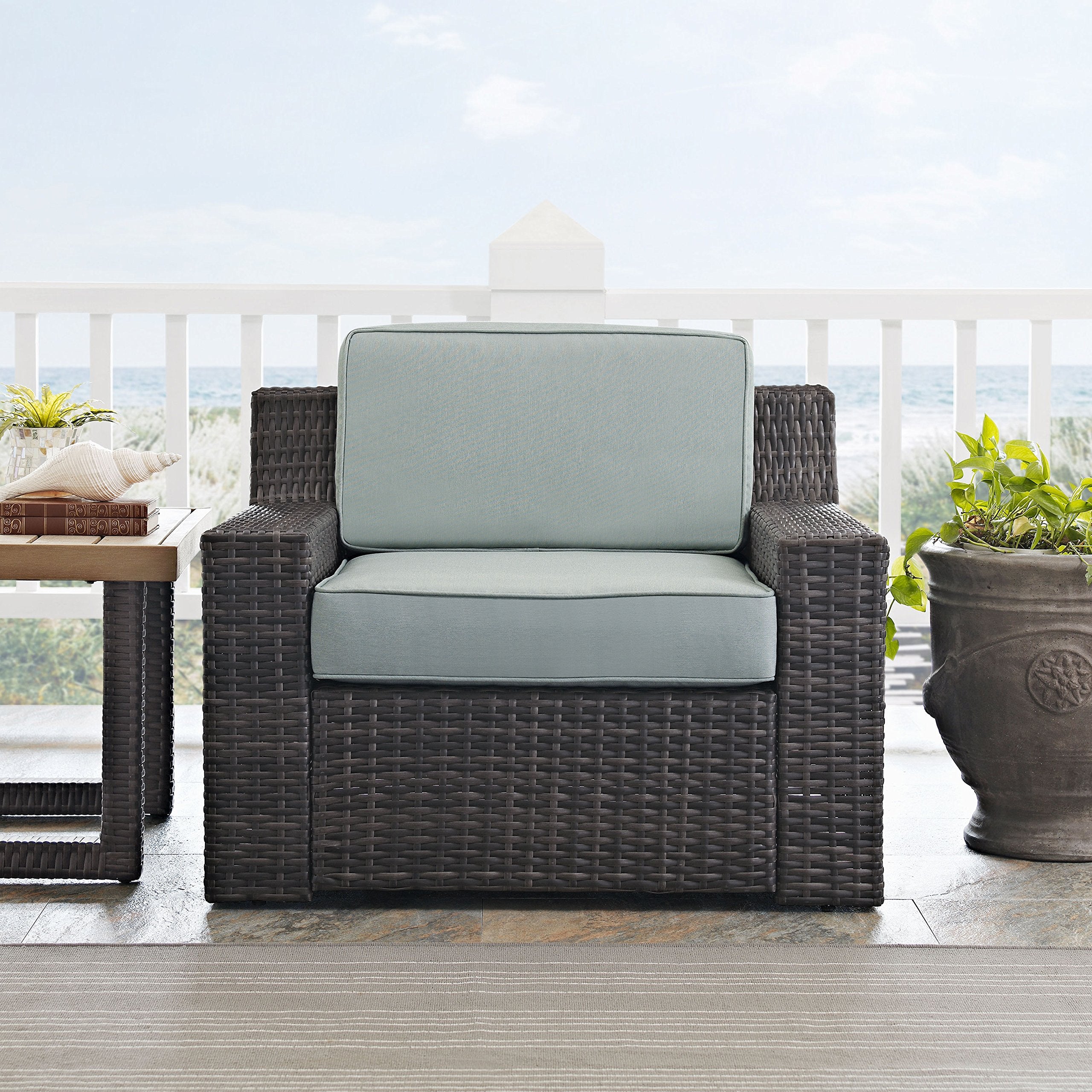Furniture Beaufort Beaufort Outdoor Chair, Wicker Patio Chairs for Porch, Deck, Balcony, Backyard, Brown with Mist Cushions