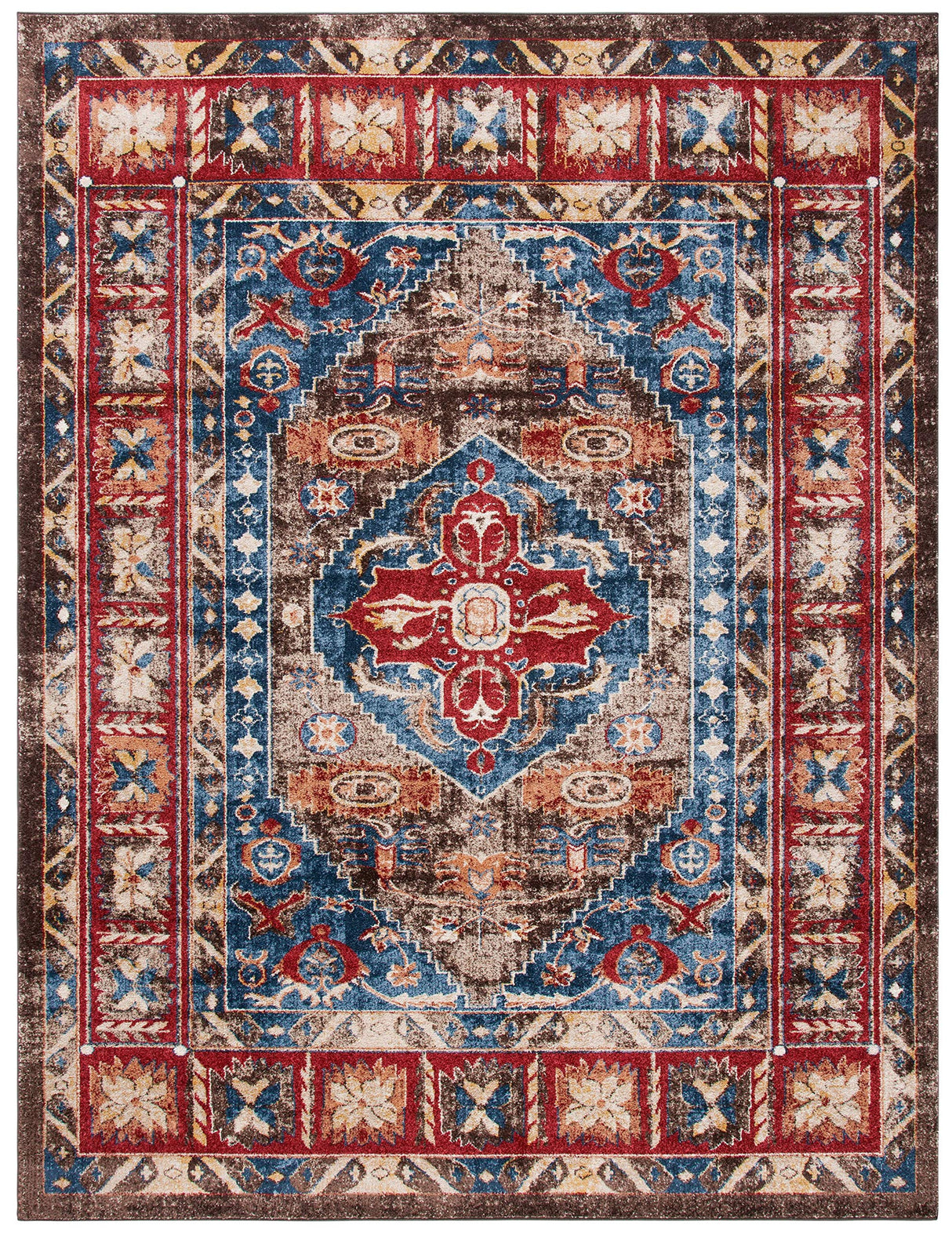 Bijar Collection 10' x 14' Brown / Royal BIJ621C Traditional Oriental Distressed Non-Shedding