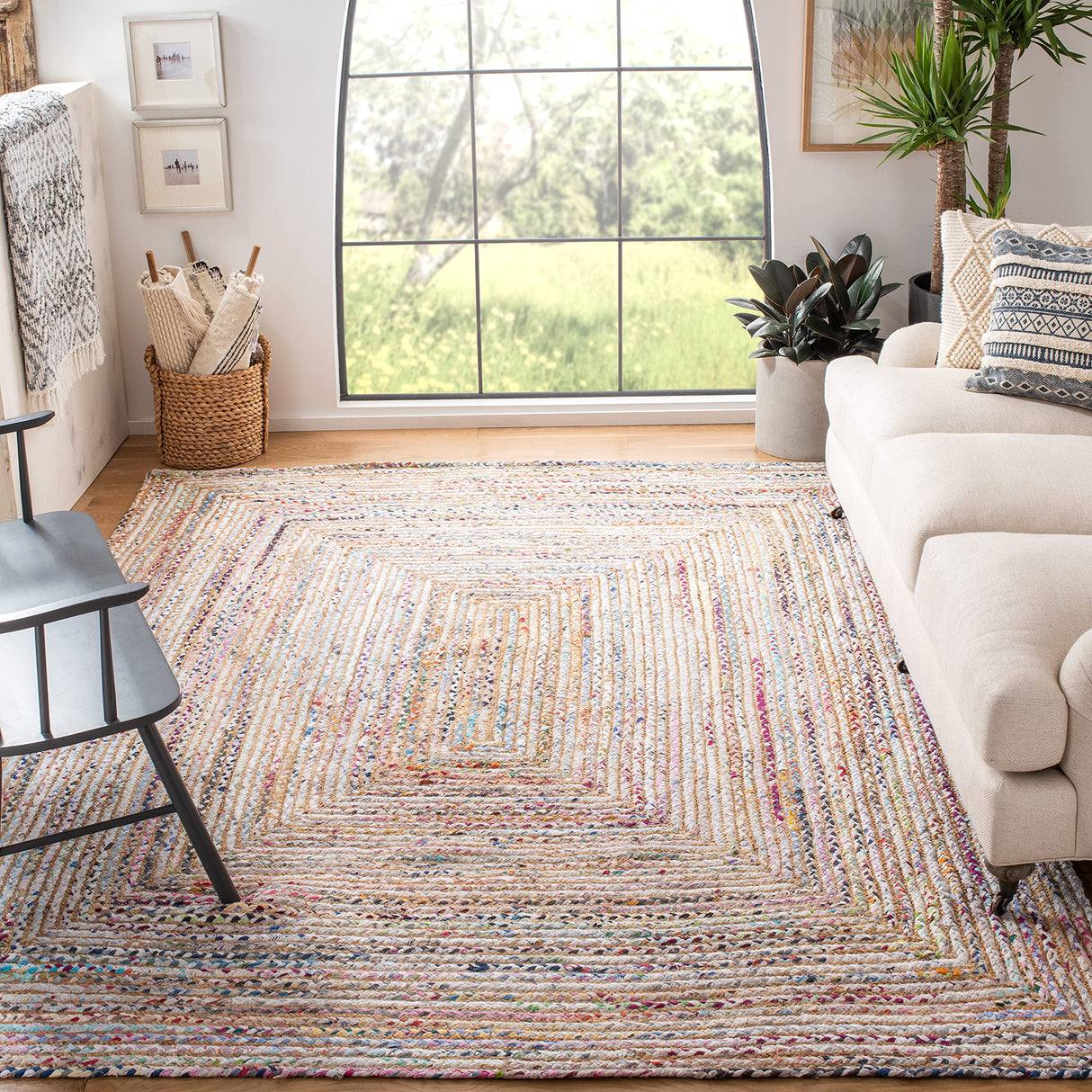 Cape Cod Collection Area Rug - 9' x 12', Beige & Multi, Handmade Boho Braided Jute