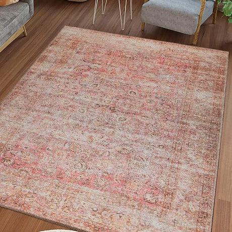 Machine Washable 9x12 Area Rug with Non Slip Backing for Living Room, Bedroom,