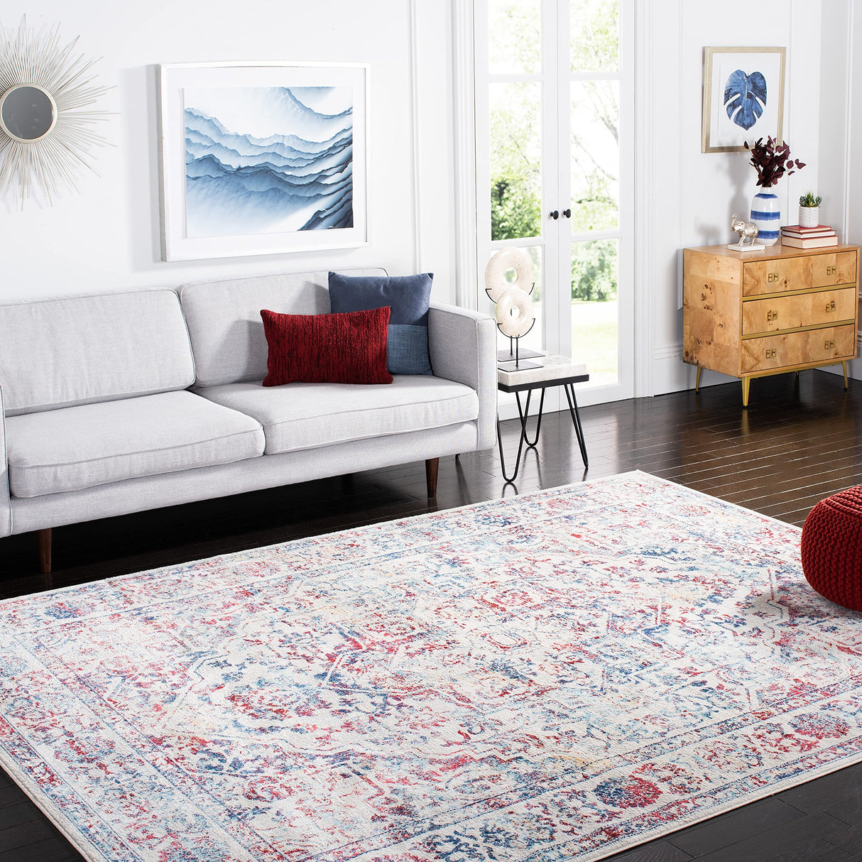 Brentwood Collection 8' x 10' Ivory/Blue BNT832B Medallion Distressed Non-Shedding