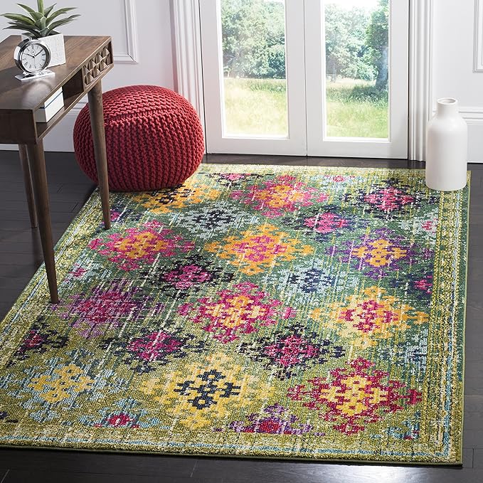 Monaco Collection Area Rug - 6'7" x 9'2", Blue & Multi, Boho Diamond Trellis Design, Non-Shedding & Easy Care, Ideal for High Traffic Areas in Living Room, Bedroom (MNC244N)