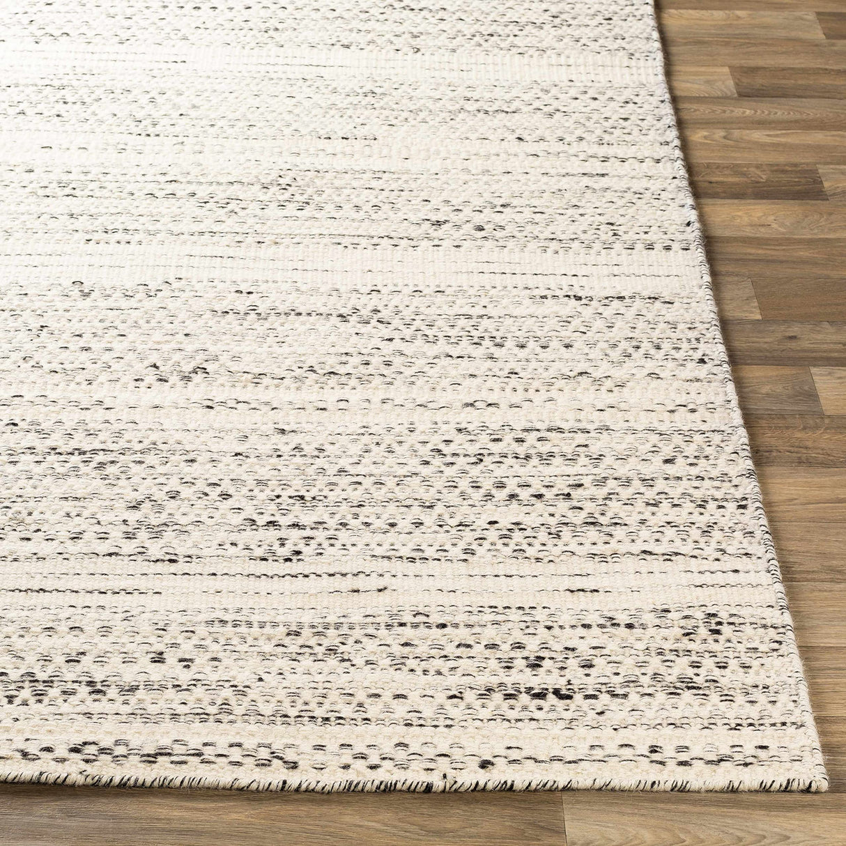 Hauteloom Williford Boho Hand Woven Wool Natural Fiber Soft Area Rug for Living Room, Bedroom, Dining Room- Traditional Farmhouse High Pile Braided Carpet - Black, Cream, Beige - 5' x 7'6" (5x7)