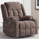 Ketaiyou Power Swivel Rocker Recliner Massage Chair, USB and Type-C Ports, Electric Recliner Glider Reading Chairs Living Room, Upholstered Soft Fabric Reclining Sofa Chair (Fabric Coffee)
