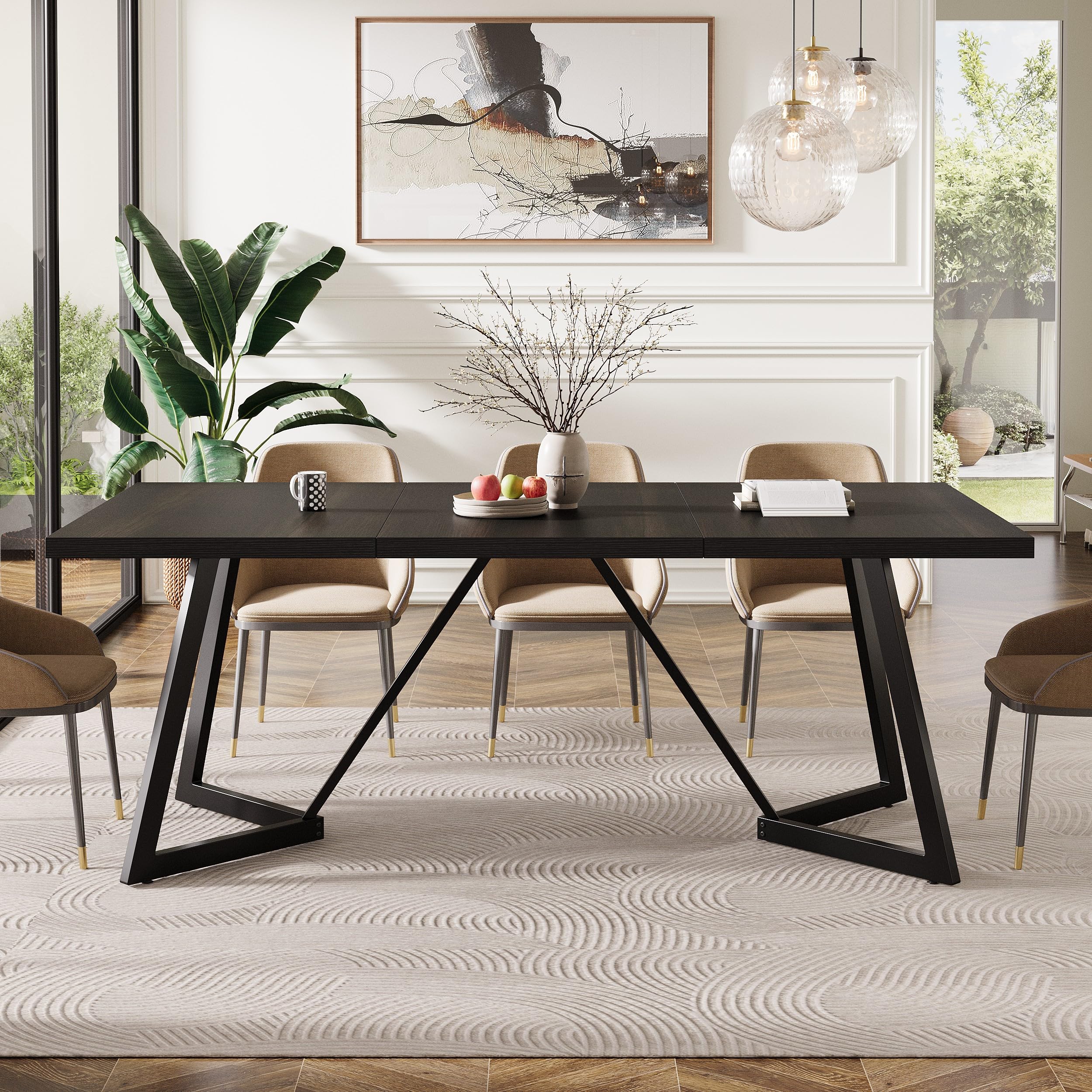 70.86-Inch Large Dining Table for 6-8 with Metal Frame