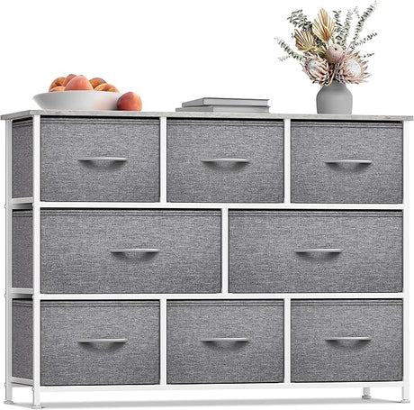 Kids Dresser with 8 Drawers - Chest Organizer Unit with Steel Frame Wood Top & Handle