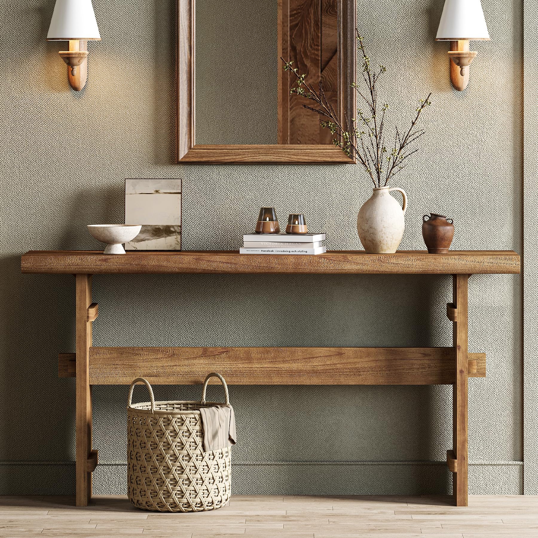 63-Inch Solid Wood Console Table - Farmhouse Entryway & Hallway Sofa Table
