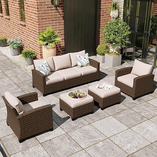 Patio Furniture Set, 5 Pcs Wicker Outdoor Conversation Set