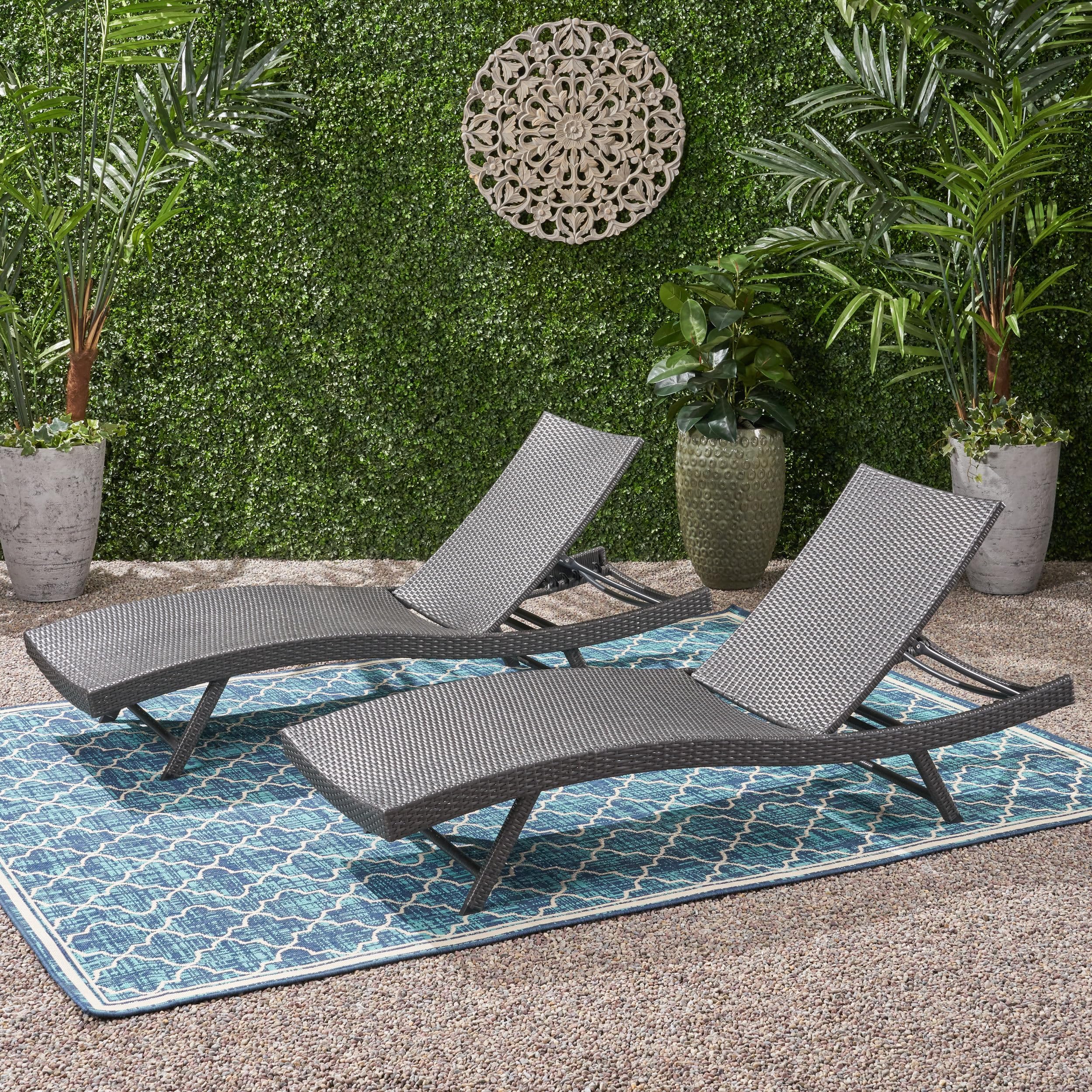 PE Rattan Chaise Lounge Set of 2, Modern Outdoor Wicker Reclining Lounge Chair