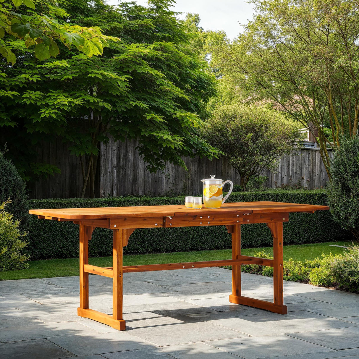 Maui Modern Solid Acacia Wood Slatted Patio Dining Table, 78 Inch, Brown