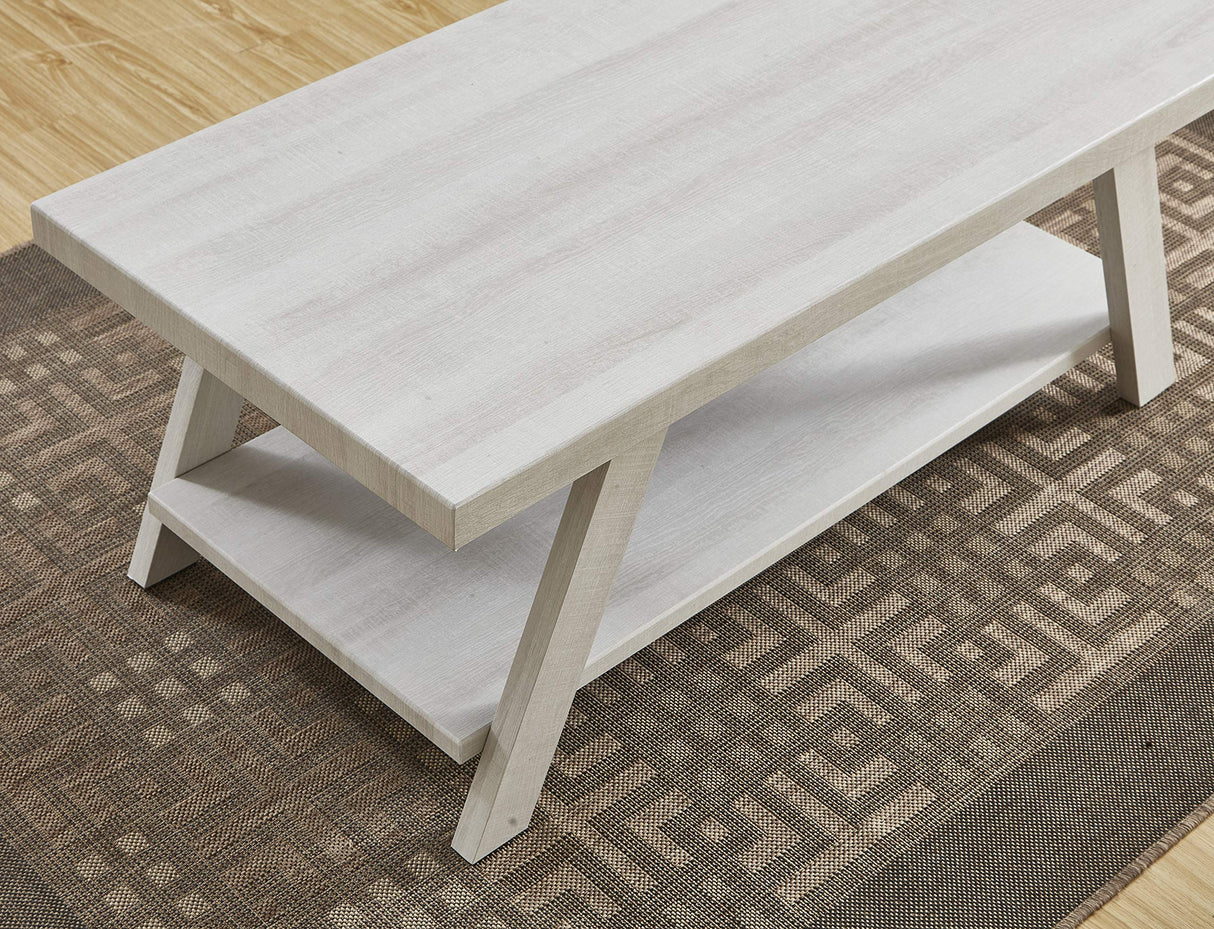 Athens Contemporary Wood Shelf Coffee Table, White