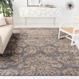 Florida Shag Area Rug 8'6" x 12' - Smoke & Beige Damask