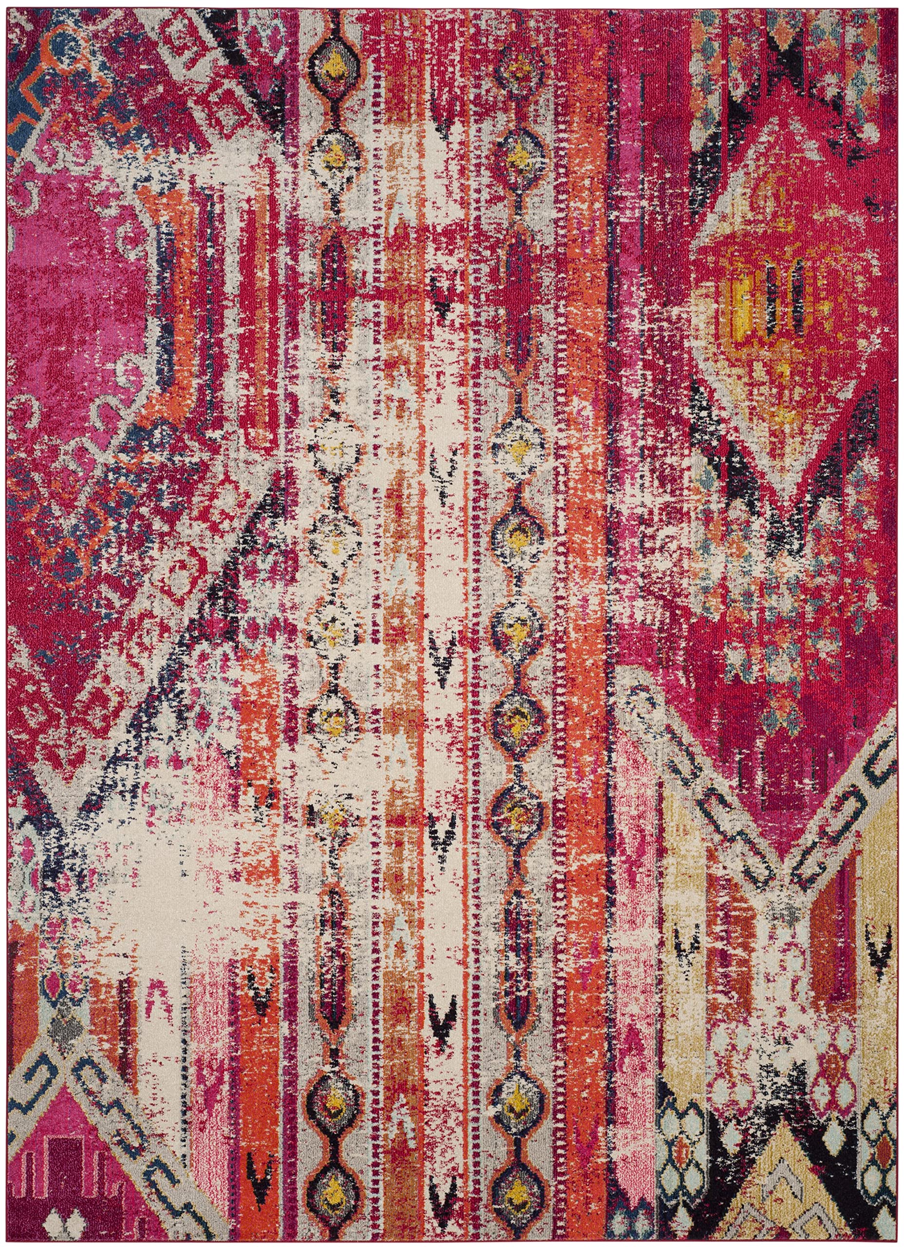 SAFAVIEH Monaco Collection Area Rug - 10' x 14', Magenta & Multi, Boho Chic Tribal Distressed Design, Non-Shedding & Easy Care, Ideal for High Traffic Areas in Living Room, Bedroom (MNC222D)