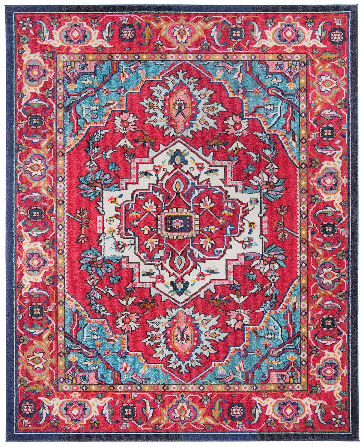 Monaco Collection Area Rug - 8' x 10' Red & Turquoise Boho Oriental Medallion