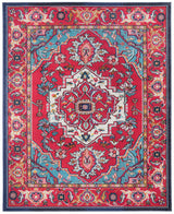 Monaco Collection Area Rug - 8' x 10' Red & Turquoise Boho Oriental Medallion
