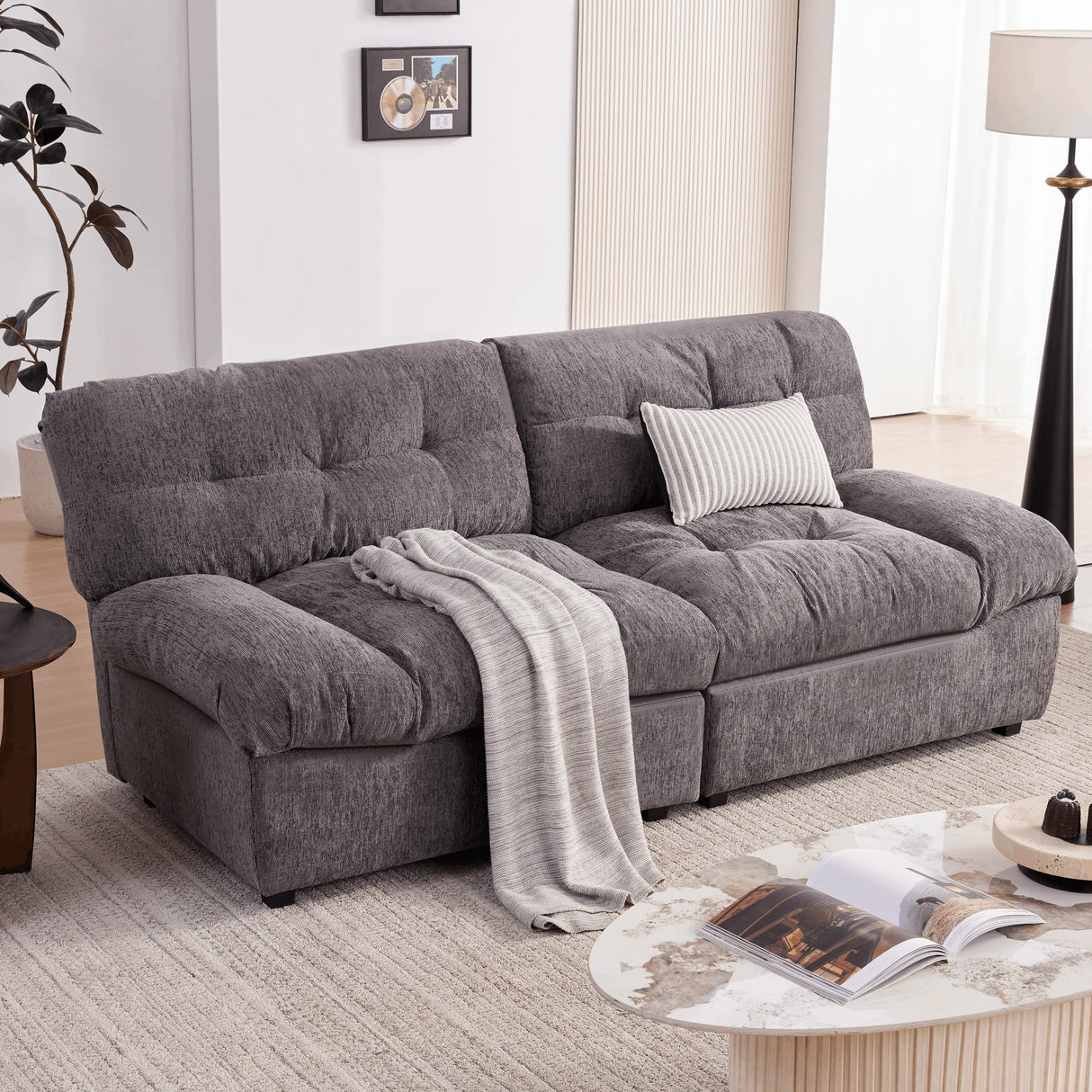 80" Chenille Cloud Deep Seat Overstuffed Couches for Living Room, Cozy Comfy Cloud Sofa with Solid Wood Frame,