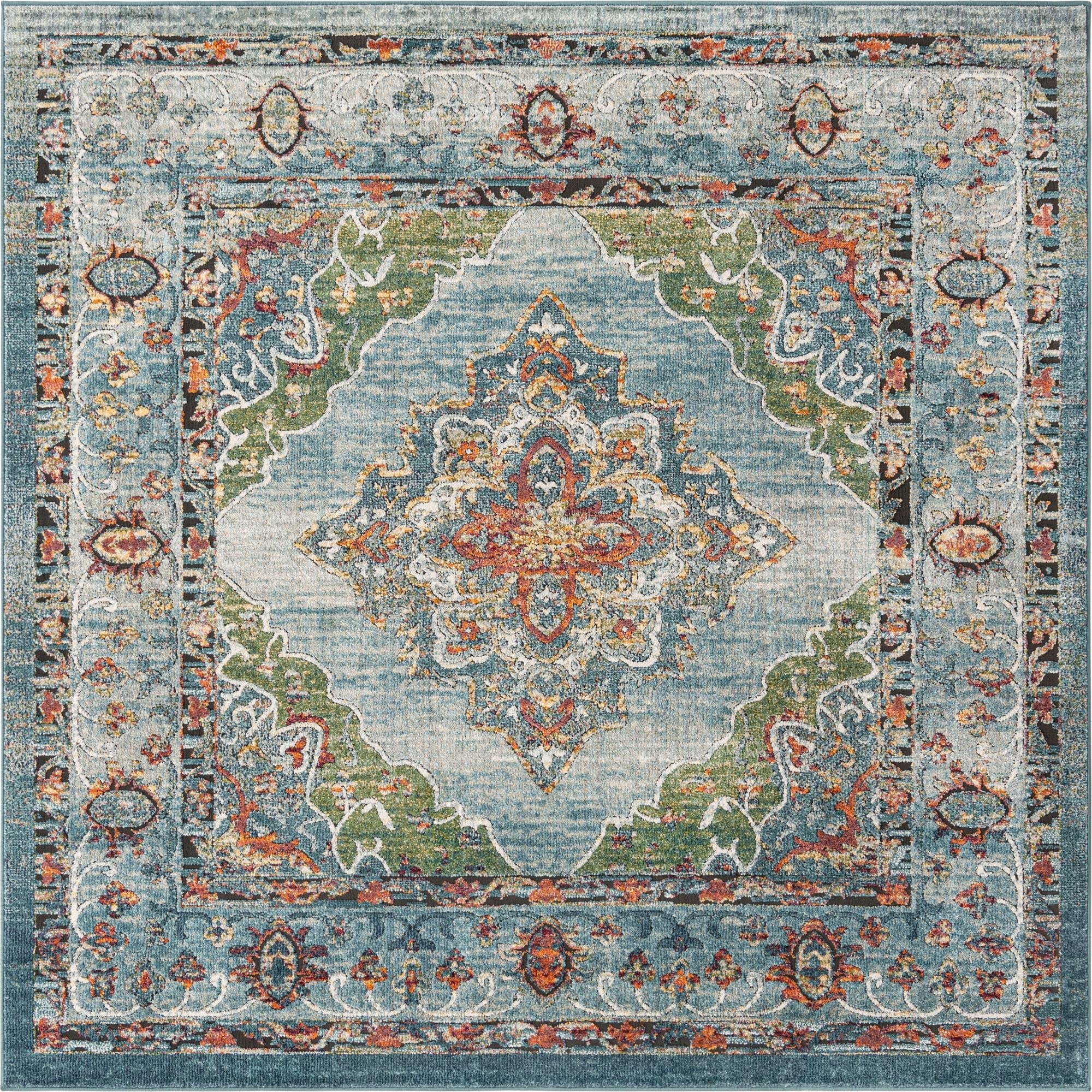 Isabella Collection Area Rug - Rossellini (7' 10" Square, Blue/ Beige)