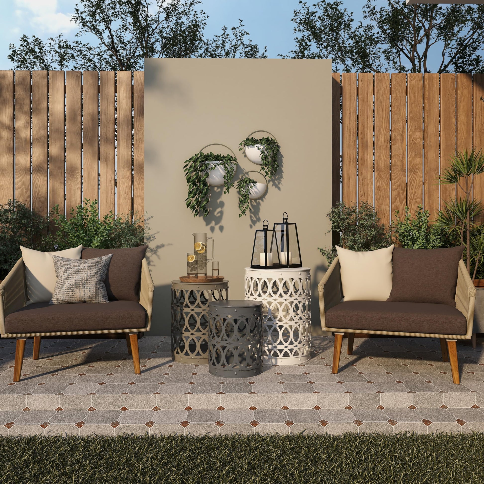 Deco 79 Metal Side End Accent Table Indoor Outdoor Nesting End Table with Carved Trellis Design, Set of 3 Side Table 23", 19", 15"H, Multi Colored - Bircata