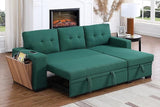 Shaped Corner Sleeper Sectional Sofa Modern Linen Upholstered Convertible Sofabed