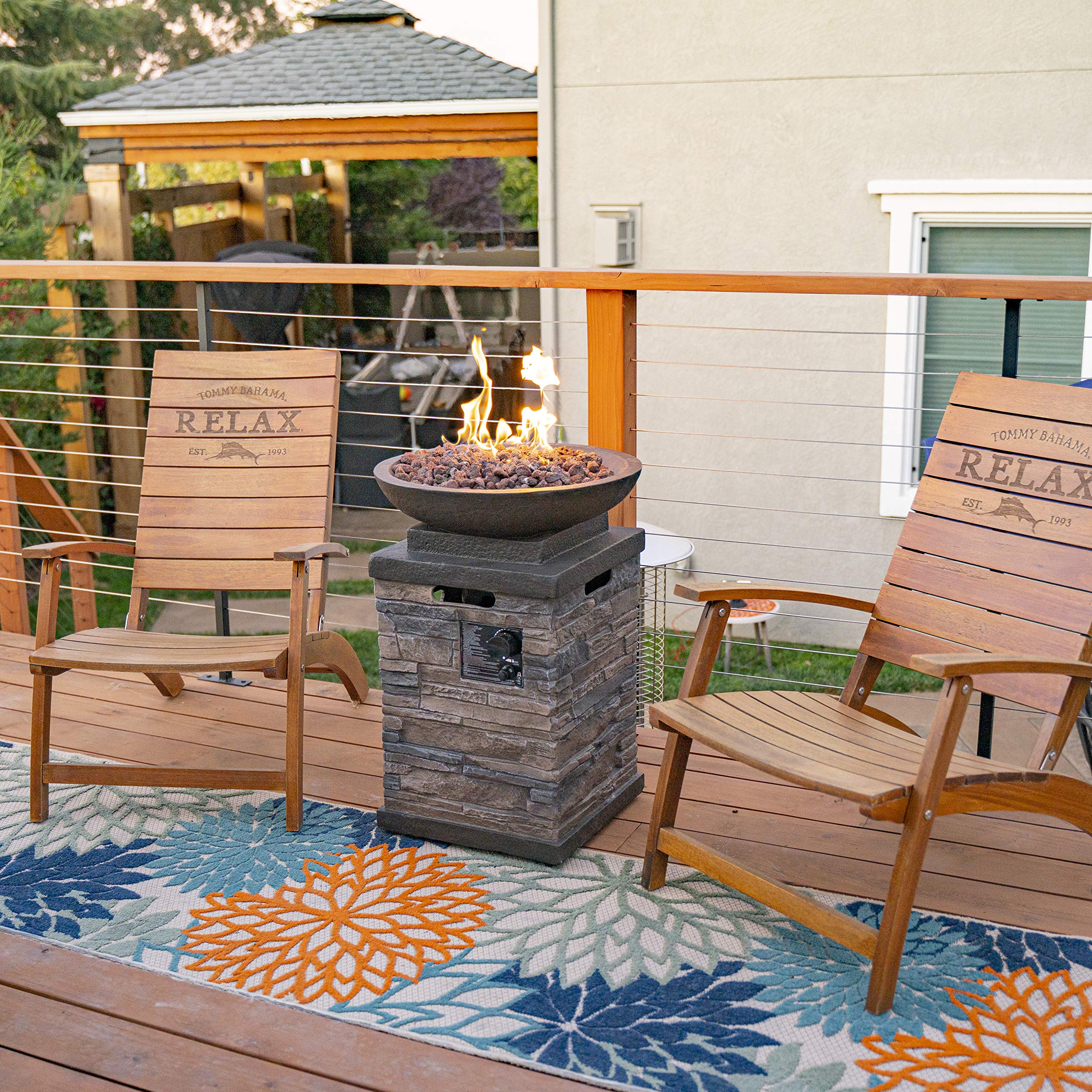 Manufacturing 63172 Newcastle Propane Firebowl Column Realistic Look Firepit Heater