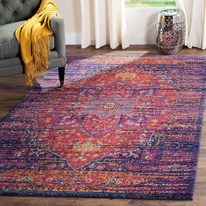 Evoke Collection 6'7" Square Blue/Orange EVK275C Oriental Medallion Distressed Non