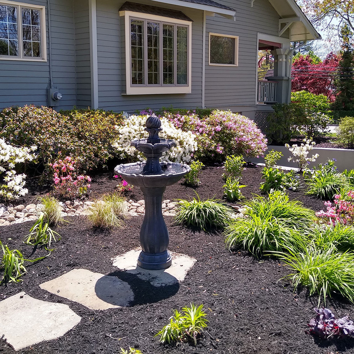 45-Inch 2-Tier Arcade Outdoor Solar Water Fountain - Outdoor Water Feature with LED Light