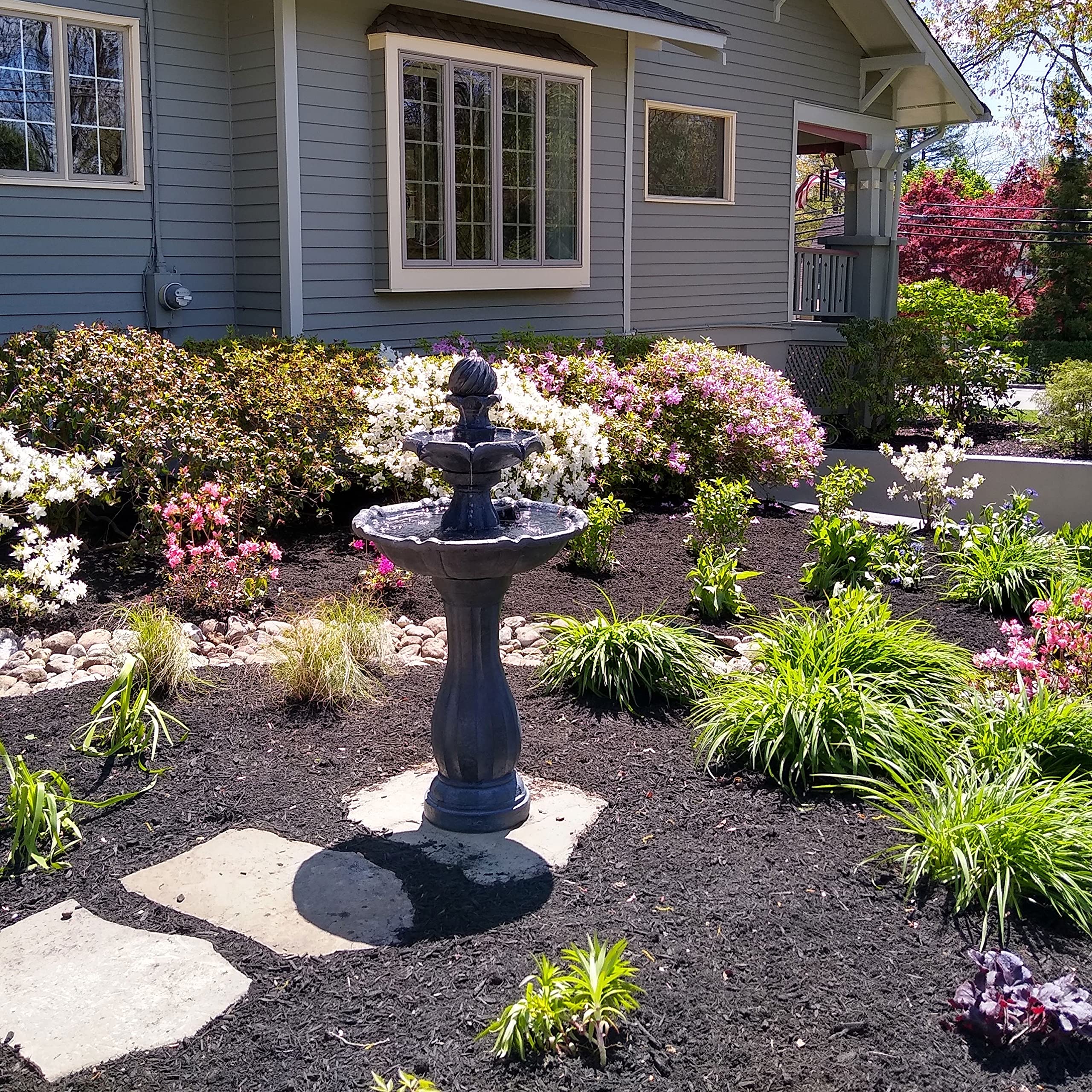 45-Inch 2-Tier Arcade Outdoor Solar Water Fountain - Outdoor Water Feature with LED Light