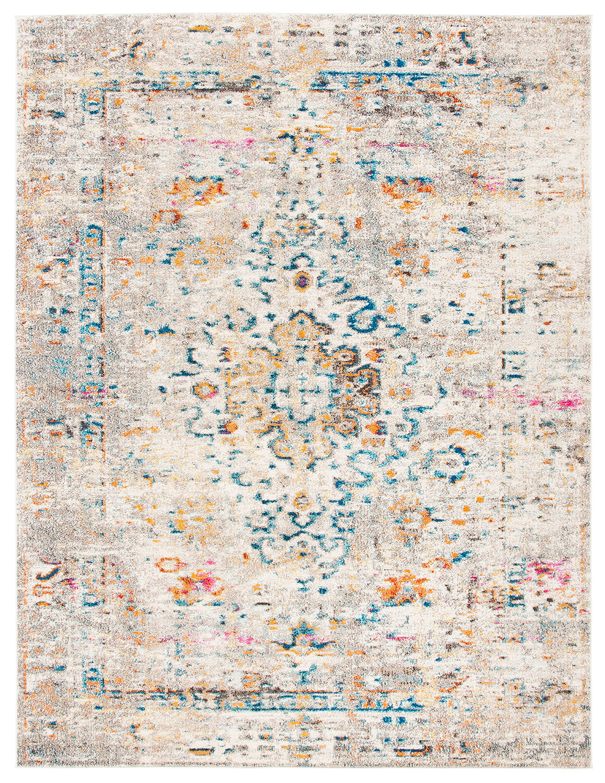 SAFAVIEH Madison Collection Area Rug - 10' x 14', Grey & Gold, Boho Distressed Medallion Design, Non-Shedding & Easy Care, Ideal for High Traffic Areas in Living Room, Bedroom (MAD474F)