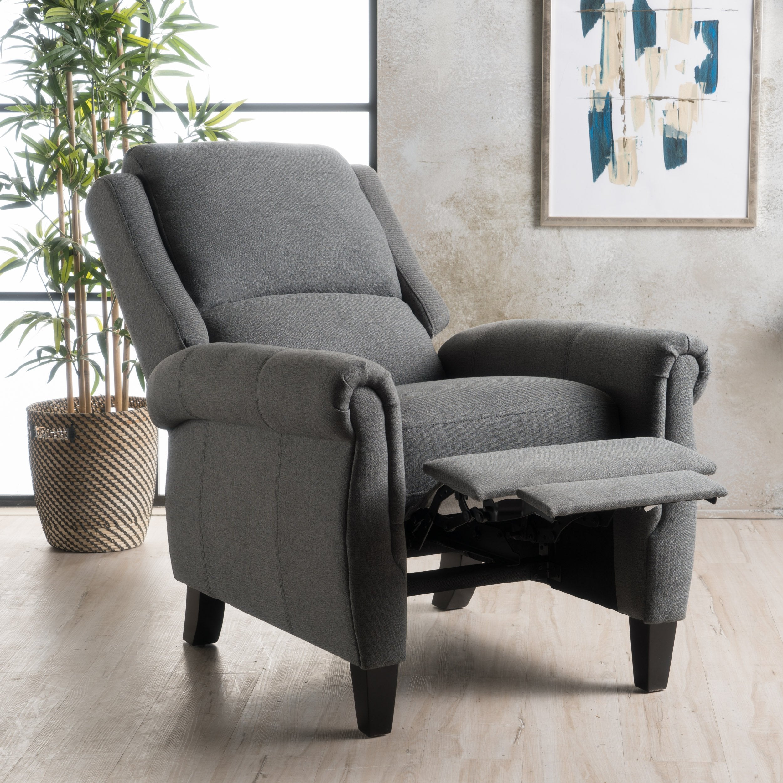 ModHaven Charcoal Fabric Recliner Chair – Handcrafted with Birch Legs