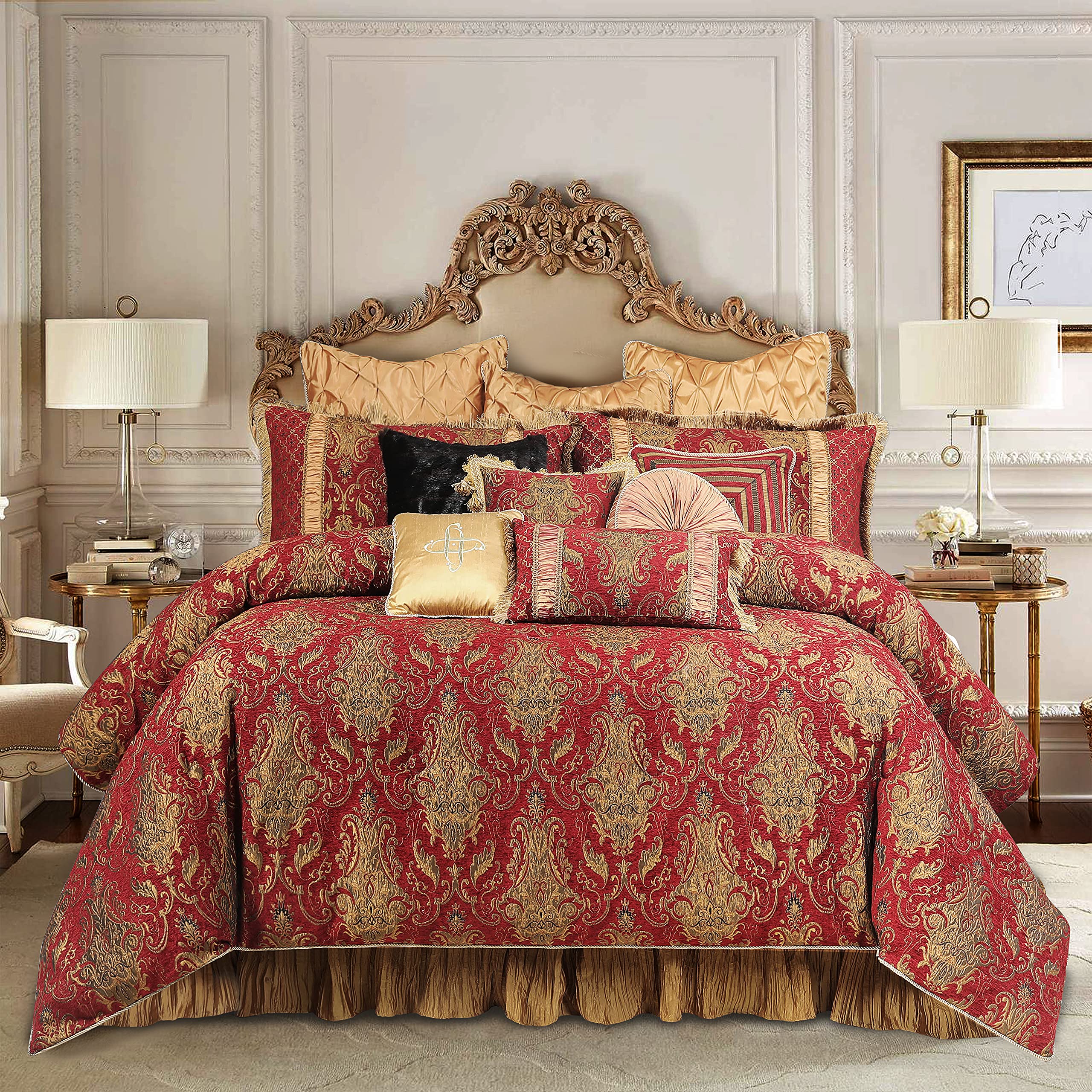 13-Piece Comforter Bed in a Bag, Classic Damask Jacquard Comforter Sets King