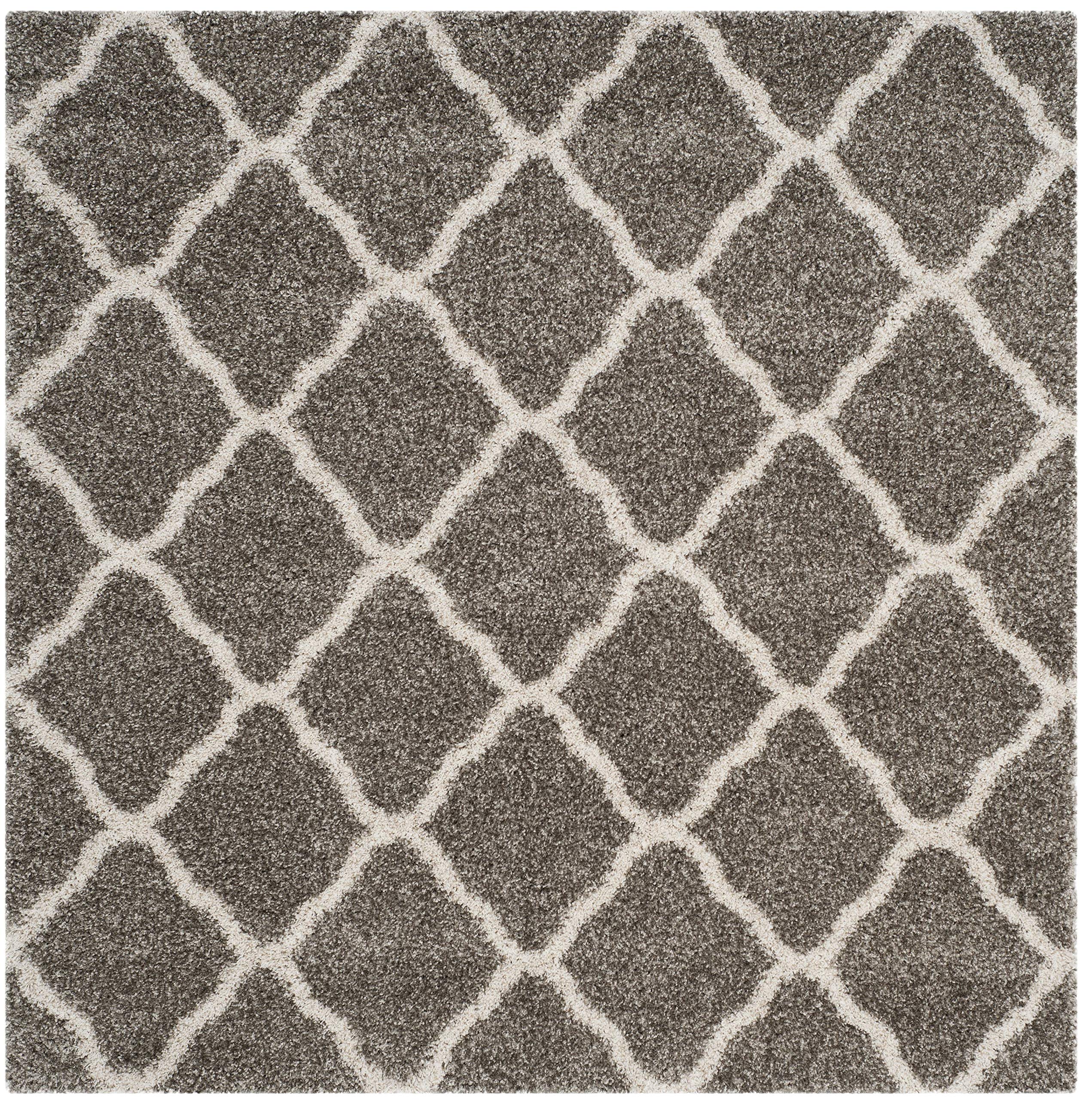 Hudson Shag Collection 9' Square Grey/Ivory SGH283B Moroccan Trellis Non-Shedding