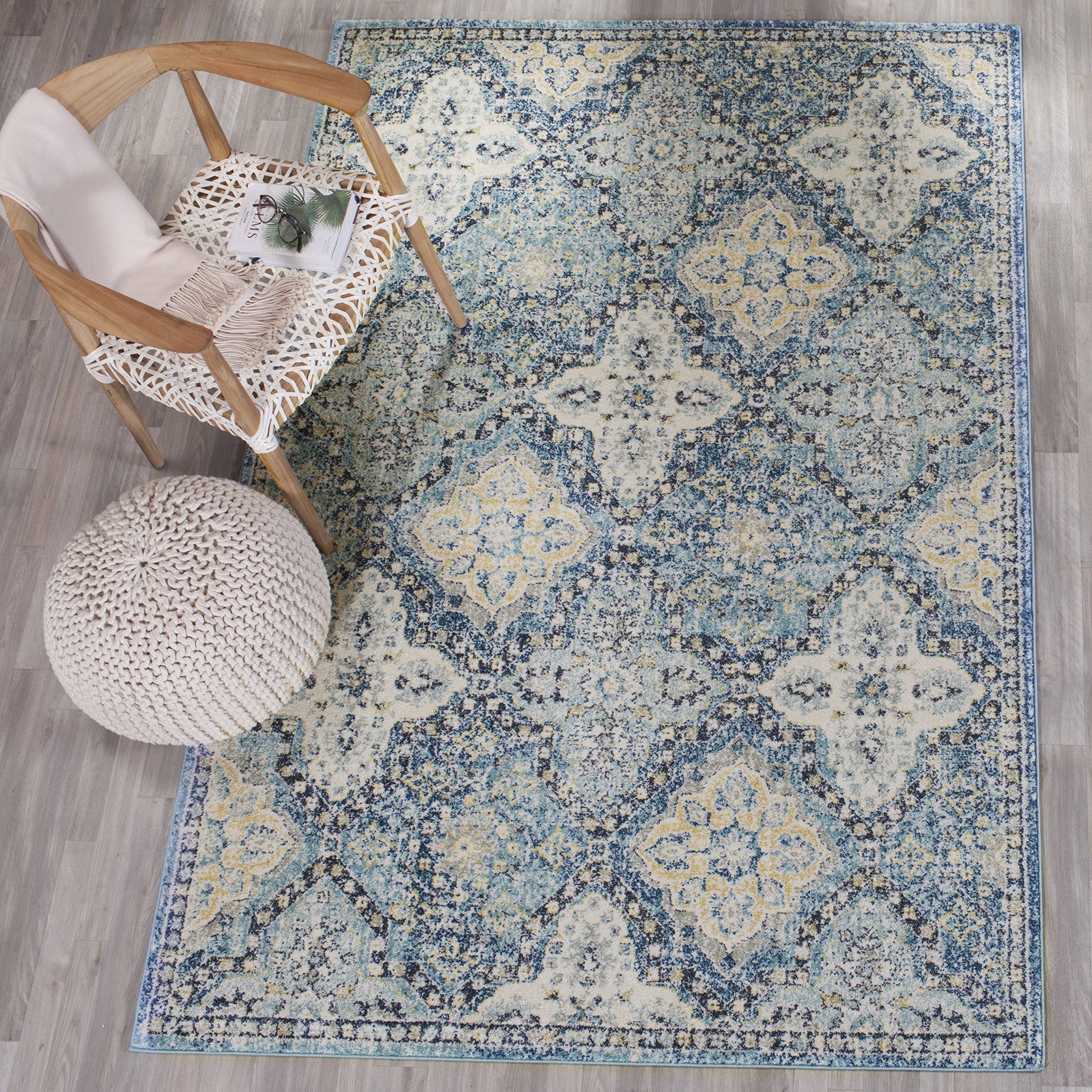 Evoke Collection 5'1" Square Light Blue/Ivory EVK274C Boho Trellis